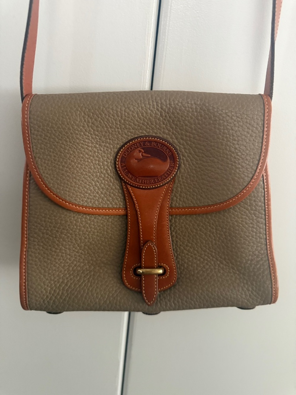 Dooney & Bourke Taupe Pebbled Leather Crossbody with Brown Trim